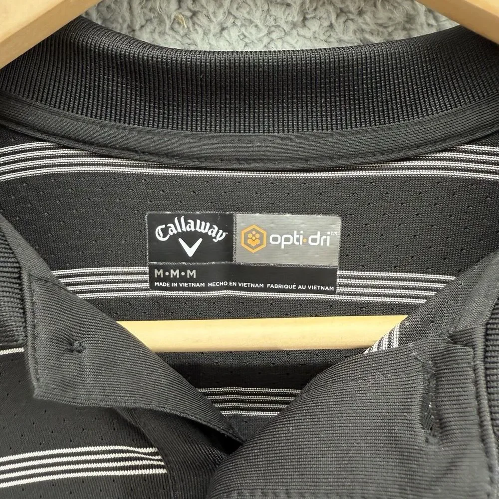 CALLAWAY Opti Dri Black Short Sleeve Striped Polo‎ Golf Shirt Mens Medium
